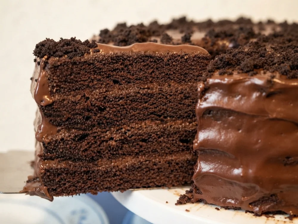 Porción de torta Corazón de Trufas artesanal con capas de chocolate húmedo y cobertura en Heartmade by Eliana Barranquilla